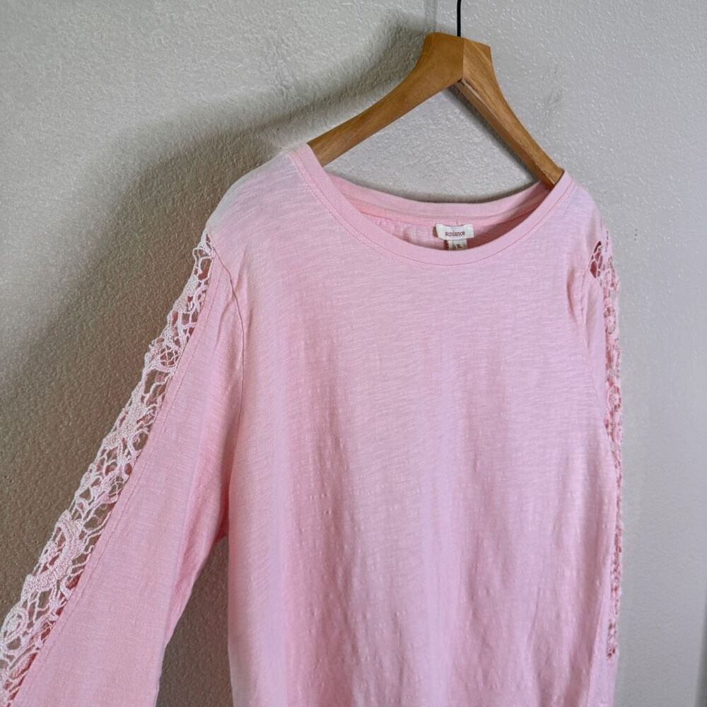 Sundance Crochet Lace Long Sleeve Shirt Womens XL Solid Pink Cotton Basic Boho - Picture 3 of 9